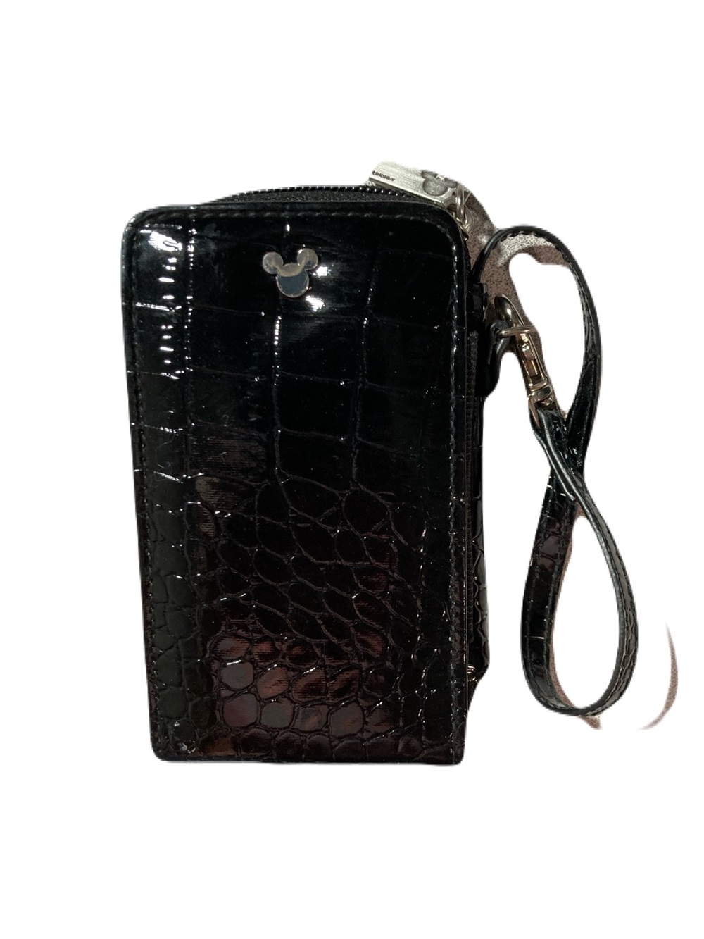 Disney Parks Authentic Mickey Mouse Black Croc-Embossed Phone Case Wristlet EUC